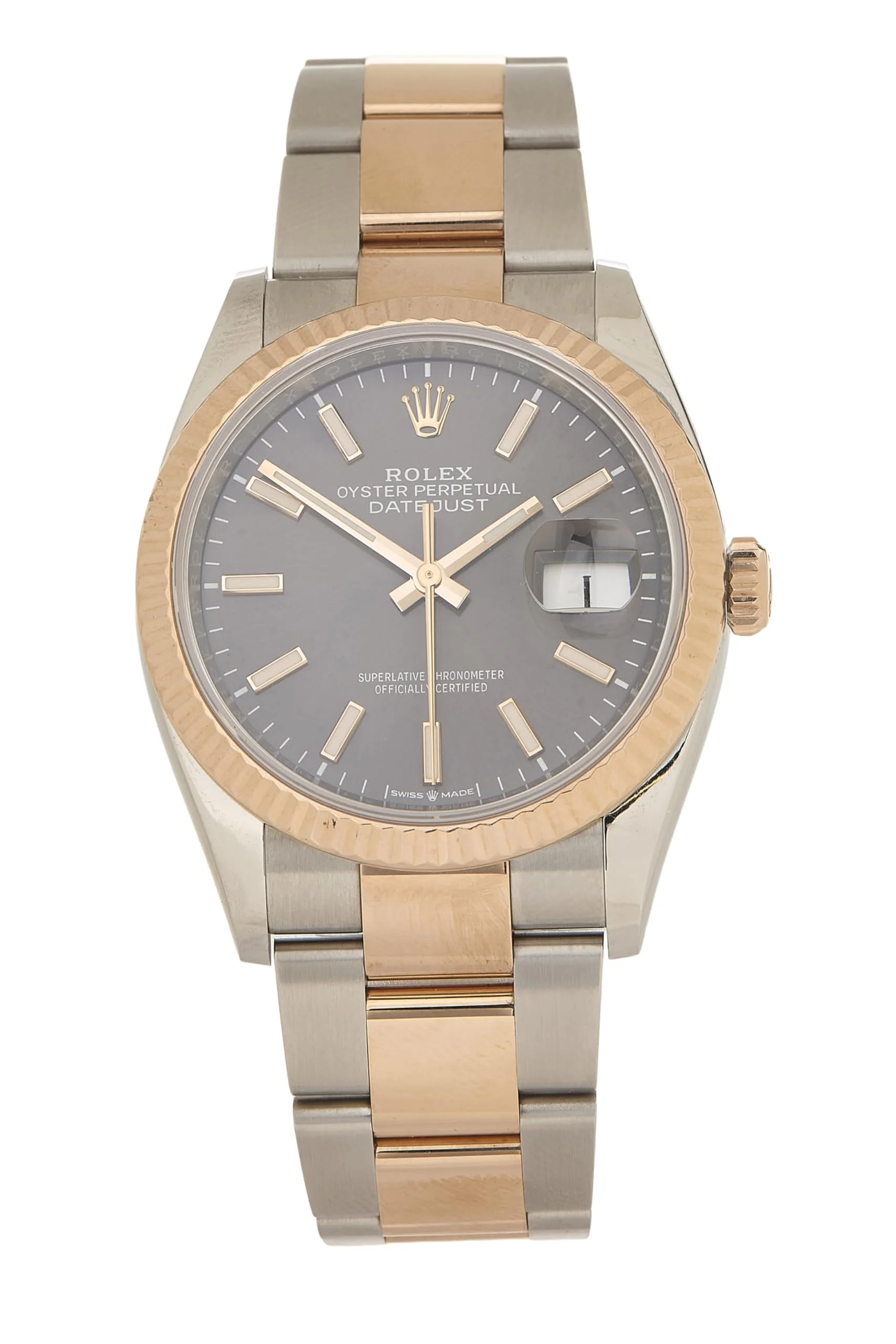 Rolex Datejust 36 126231 (steel and Everose gold, fluted bezel, dark dial, Oyster bracelet)