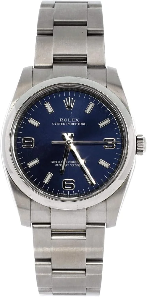 Rolex Oyster Perpetual 34 (steel, blue dial with 3, 6 and 9 numerals, Oyster bracelet, pre-owned) — reference photograph