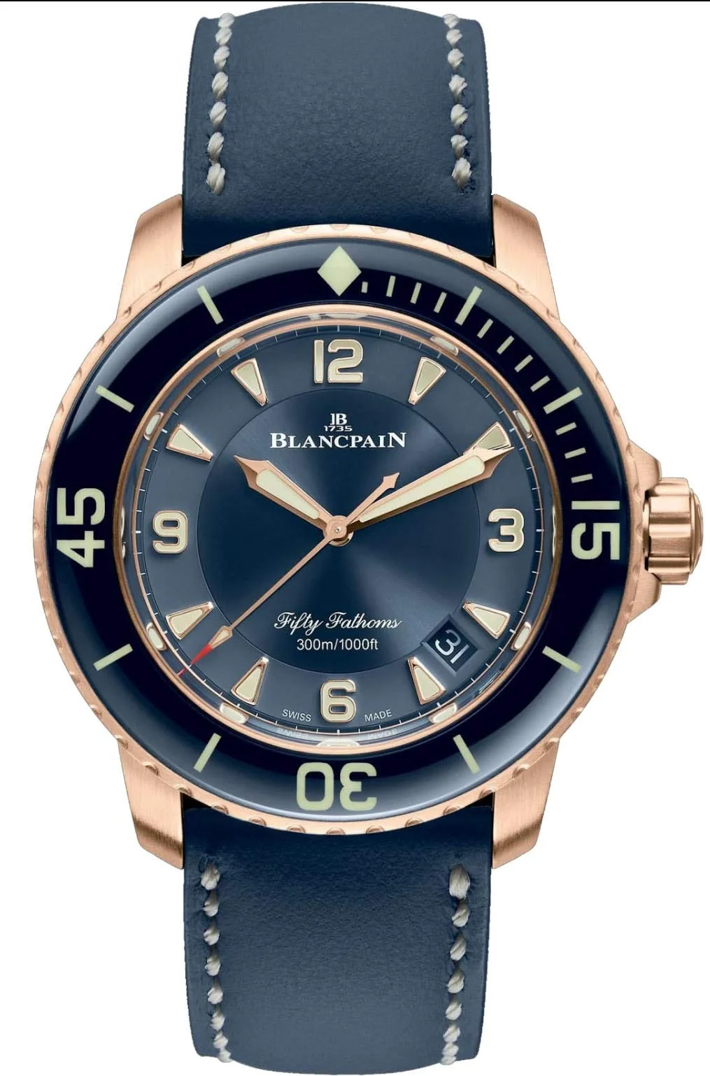 Blancpain Fifty Fathoms Automatique 5015-3603C-63B (18k red gold, blue dial, blue sail-canvas strap)