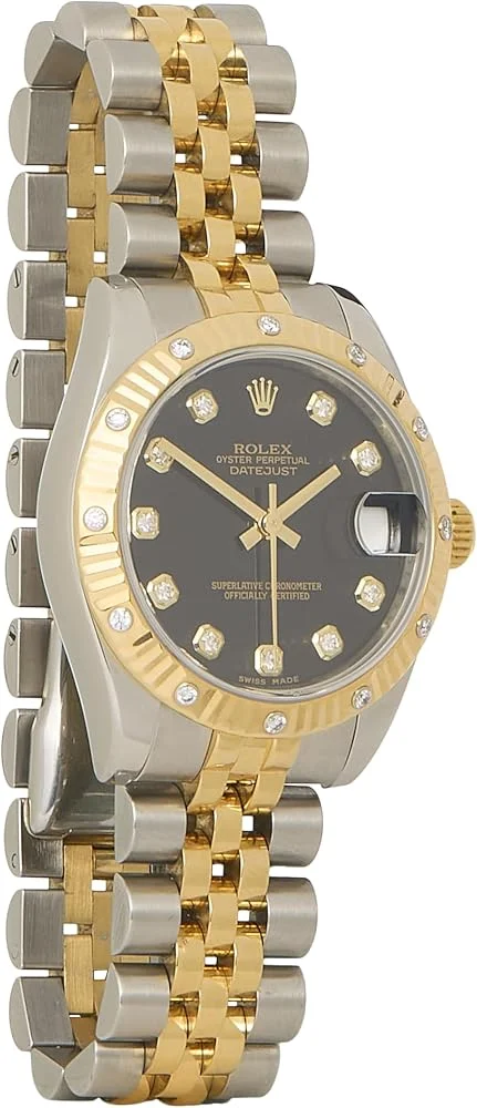 Rolex Datejust 31 ref. 178313 (steel and 18k yellow gold, fluted bezel set with diamonds, black diamond dial, Jubilee bracelet, box, pre-owned) — reference photograph