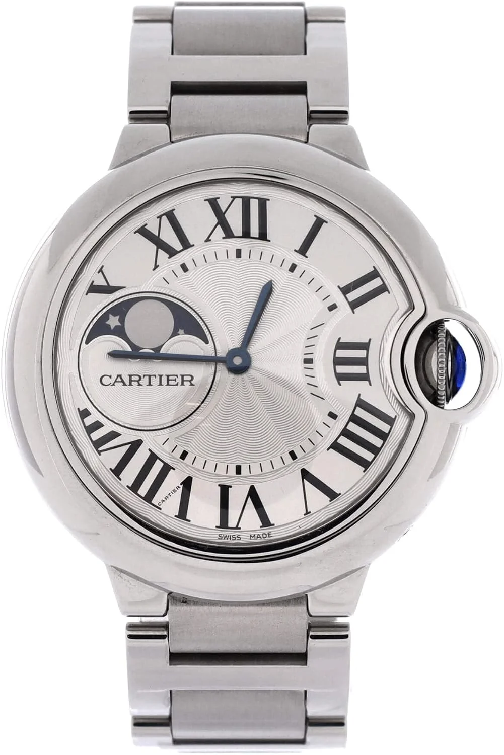 Cartier Ballon Bleu de Cartier Moonphase 37mm (steel, silvered dial, automatic, steel bracelet, box and undated card, pre-owned) — reference photograph