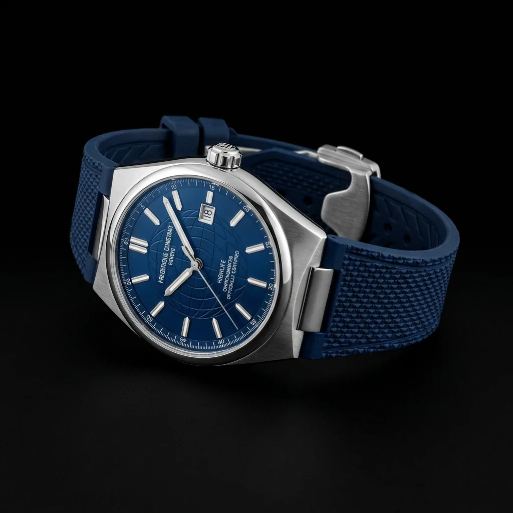 Frederique Constant Highlife FC-303B4NH6B on blue rubber sport strap