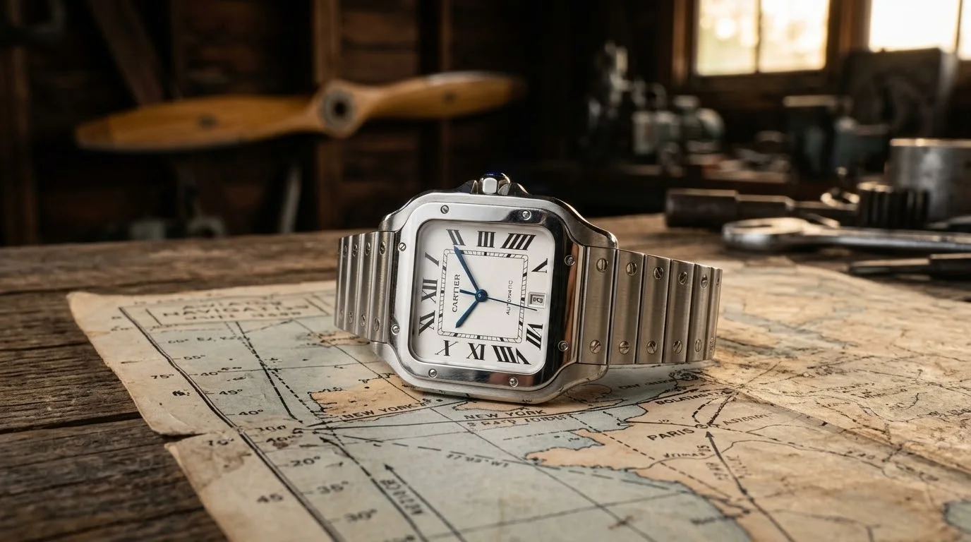 Illustrative render of a Cartier Santos