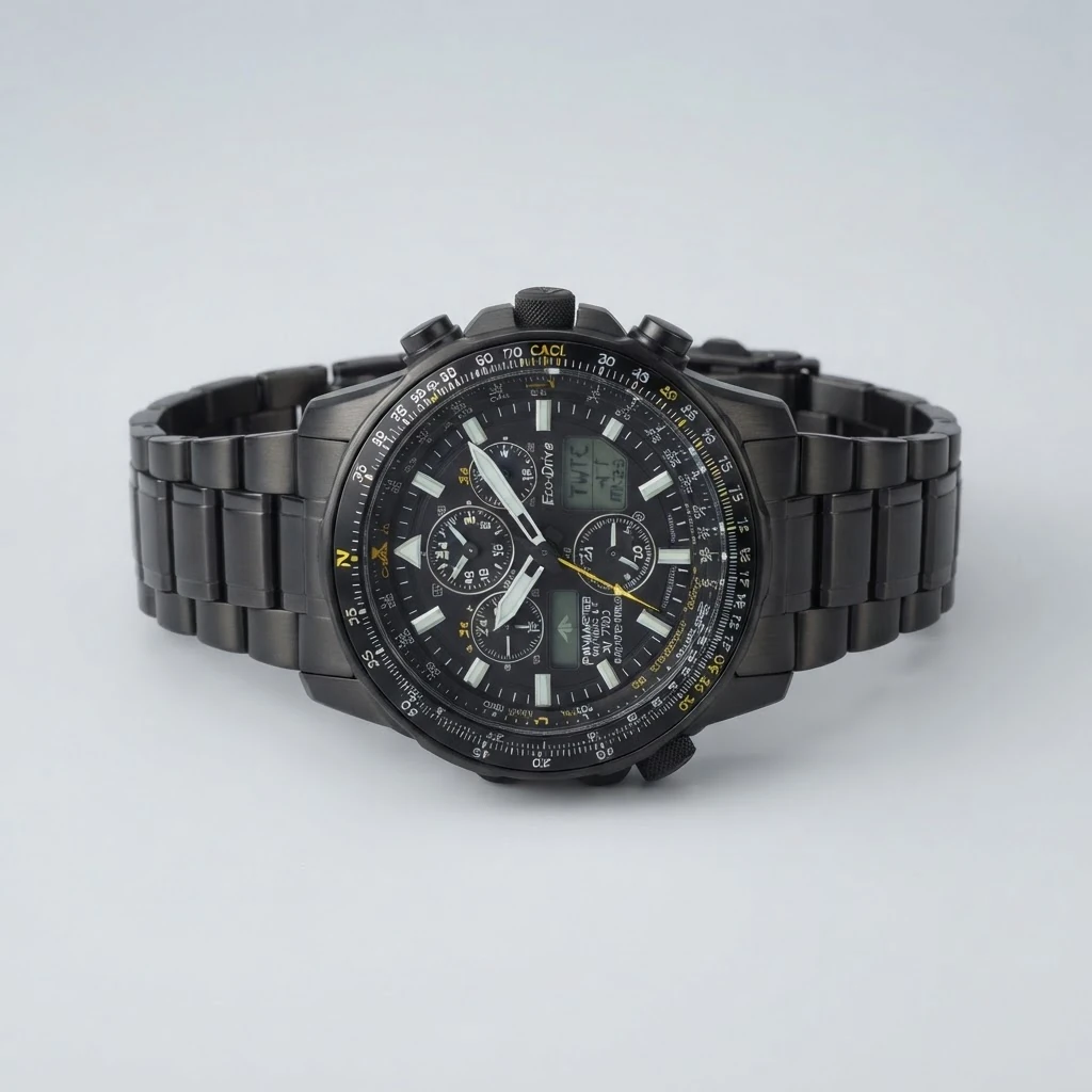 Illustrative render of the Citizen Promaster Skyhawk A-T JY8075-51E in black ion-plated stainless steel