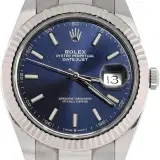 Datejust 41 (steel, white gold fluted bezel, blue dial, Oyster bracelet, dated warranty card, pre-owned)
