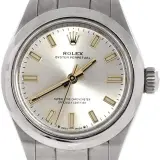 Oyster Perpetual 28 (steel, silver dial, Oyster bracelet, box and dated warranty card, dings noted, pre-owned)