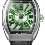Vanguard Crazy Hours V 45 CH BR (green) (brushed steel, green numerals, black alligator strap with green stitching)