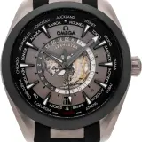 Seamaster Aqua Terra 150M Worldtimer 43mm 220.92.43.22.99.001 (grade 5 titanium, grey dial with world map, black rubber strap, listed as pre-owned)