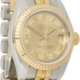 Lady-Datejust (steel and 18k yellow gold, champagne dial with pave diamond track and Roman numerals, fluted bezel, Jubilee bracelet, box and papers, pre-owned)