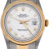 Datejust 36 (steel and 18k yellow gold, white Roman dial, fluted bezel, Jubilee bracelet, no accessories, pre-owned)