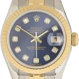 Lady-Datejust 26 ref. 179173 (steel and 18k yellow gold, blue diamond dial, fluted bezel, Jubilee bracelet, pre-owned)