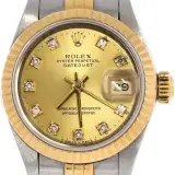 Lady-Datejust 26 (steel and 18k yellow gold, champagne diamond dial, fluted bezel, Jubilee bracelet, box, pre-owned)