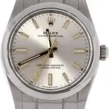 Oyster Perpetual 34 (steel, silver dial, Oyster bracelet, box and dated warranty card, pre-owned)