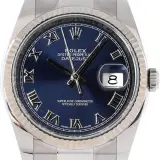 Datejust 36 (steel, white gold fluted bezel, blue Roman dial, Oyster bracelet, pre-owned)