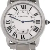 Ronde Solo de Cartier 36mm (steel, silvered dial, date, quartz, steel bracelet, pre-owned)