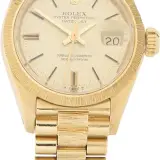Lady-Datejust 26 ref. 6927 (18k yellow gold, bark-finish bezel and President bracelet, linen dial, pre-owned)