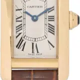 Tank Americaine small W2607456 (18k yellow gold, white dial, quartz, brown alligator strap, pre-owned)