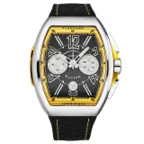 Vanguard Racing V 45 CC DT chronograph (steel, black dial, yellow flange, black leather-insert rubber strap)