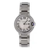 Ballon Bleu de Cartier 28mm quartz (steel, diamond-set bezel, silver dial, steel bracelet)