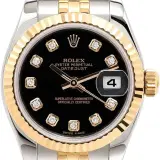Lady-Datejust 26 ref. 179171G per the seller (two-tone, black diamond dial, fluted bezel, Jubilee bracelet, serviced, limited warranty, pre-owned)