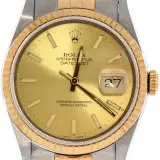 Datejust 36 (steel and 18k yellow gold, champagne baton dial, fluted bezel, Jubilee bracelet, sized small, pre-owned)