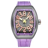Vanguard Crazy Hours V 45 CH TT (titanium, grey dial, orange-outlined numerals, purple flange, purple alligator-grain strap)