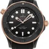 Seamaster Diver 300M 43.5mm 210.62.44.20.01.001 (black ceramic case, Sedna gold bezel and crown, black ceramic dial, black rubber strap, one left)