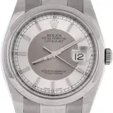Datejust 36 (steel, smooth bezel, silver concentric dial, Oyster bracelet, graded Good, pre-owned)