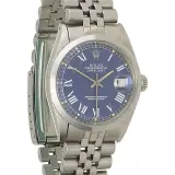Datejust 1600 (steel, smooth bezel, blue Buckley dial, about 1971, box)