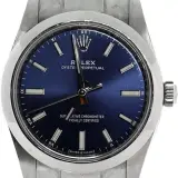 Oyster Perpetual 34 (steel, blue baton dial, Oyster bracelet, pre-owned)