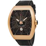 Vanguard V 45 SC DT 5N NR (18k rose gold, black guilloche dial, black leather-top rubber strap)