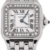 Panthere de Cartier small (steel, diamond-set bezel, silvered dial, quartz, steel bracelet, pre-owned)