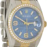 Datejust 36 ref. 116243 (steel and 18k yellow gold, diamond-set bezel, blue wave dial with diamond 6 and 9, Jubilee bracelet, box and papers, pre-owned)
