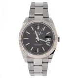 Datejust 41 (steel, white gold fluted bezel, black dial, box and card)