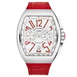 Vanguard V 45 CC DT chronograph (steel, white dial, red numerals, red alligator-grain leather-insert strap)