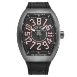 Vanguard Crazy Hours V 45 CH TT (black dial, white numerals outlined in red, black alligator-grain leather-insert strap)