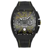 Vanguard V 45 CC DT chronograph (black titanium, black dial, yellow-outlined numerals, black leather-insert strap with yellow stitching)
