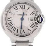 Ballon Bleu de Cartier 28mm (steel, silvered dial, quartz, steel bracelet, pre-owned)