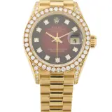 Lady-Datejust 26 (18k gold, diamond bezel and lugs, red vignette dial)