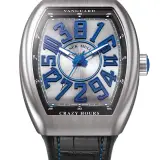 Vanguard Crazy Hours V 45 CH BR (BL) (brushed steel, blue numerals, black alligator strap with blue stitching)