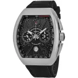 Vanguard V 45 CC DT AC BR.NR chronograph (polished steel, black guilloche dial, black leather-top rubber strap)